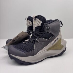 Salomon Elixir Mid GTX Hiking Boots Women's US 6.5 Grey/Beige Waterproof Shoes